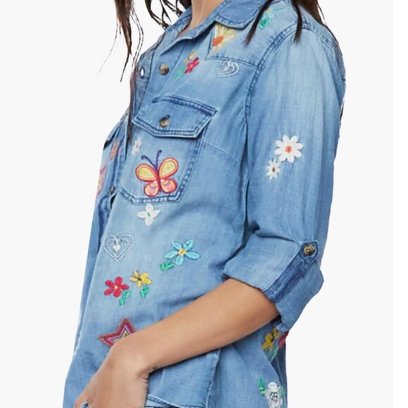 Billy T Sketchbook Embroidered Button-Up Denim Shirt Size Large - Picture 5 of 16